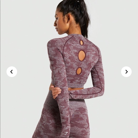 NEW! GYMSHARK Camo Seamless Long Sleeve Crop Top - XS Gym Shark - Picture 2 of 8